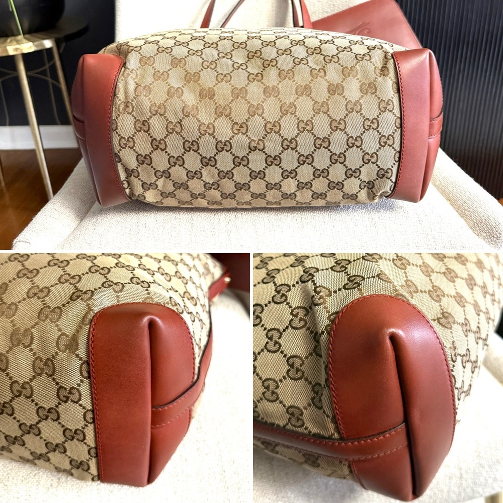 Gucci authentic brown canvas tote bag with brown leather with clutch - Picture 10 of 15